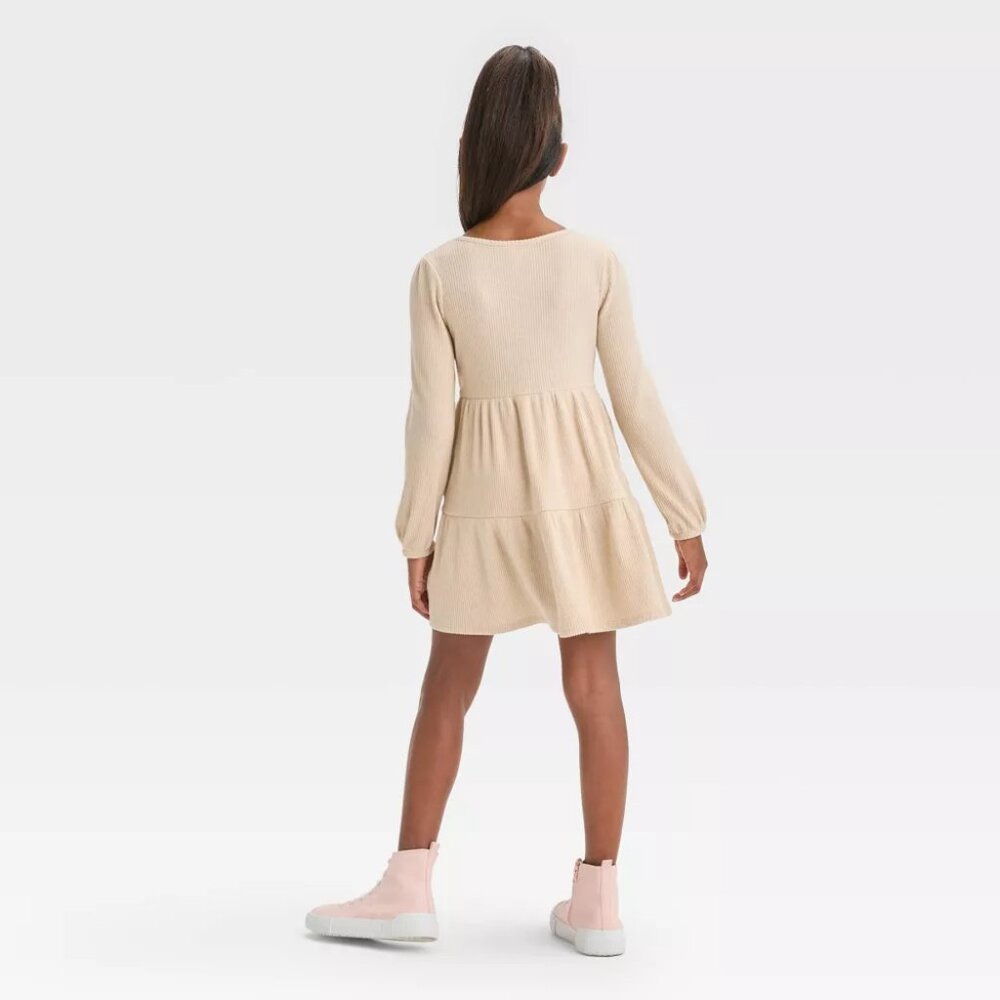 Cat & Jack - Girls' Long Sleeve Cozy Dress - Oatmeal (Beige) - Picture 4 of 11